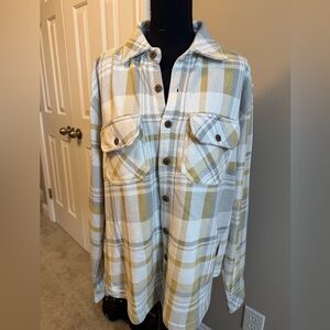 Royce Stylish Plaid Button-Down Shacket - White and Tan